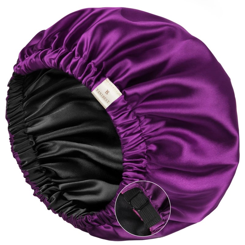 YANIBEST Silk Bonnet Satin Bonnet for Sleeping Women Men, Adjustable Double Layer Hair Bonnet for Curly Braids Reduce Frizz Bright Purple - Image 1